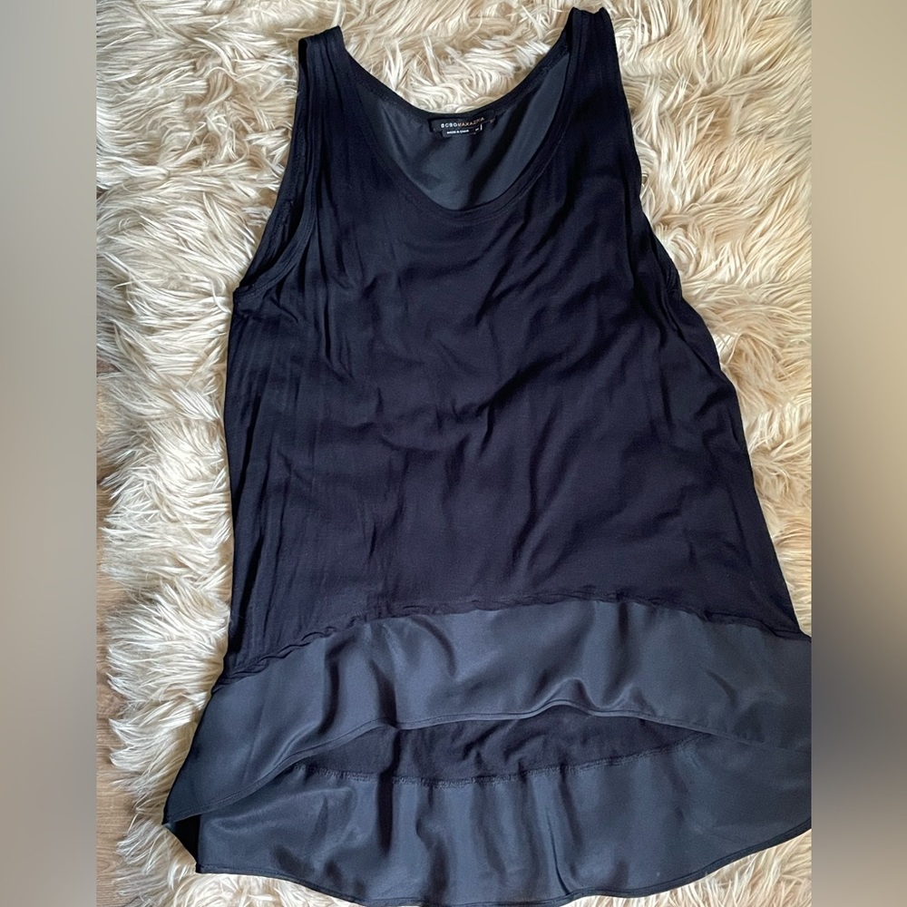 BCBG MAXAZRIA Black Tank High Low Mixed Media Hem